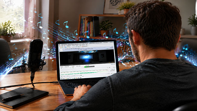 Professional music recording studio with microphone and headphones